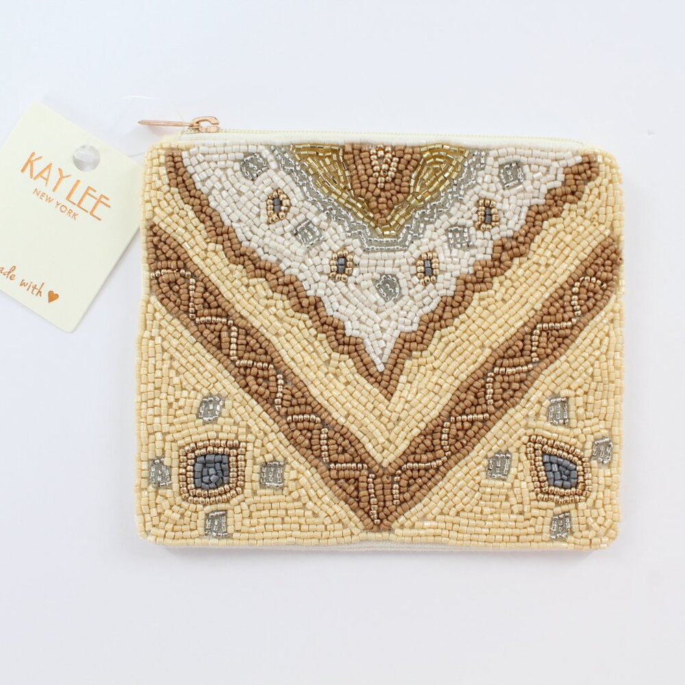KAY LEE Southwest Natural Beaded Coin Purse/Cosmetic Bag NWT Made ❤️ in India